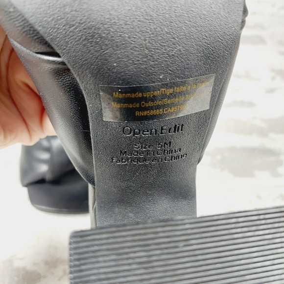 NEW Open Edit Saydee Black Slip On Square Toe Block Heel Sandals F664 - Picture 8 of 9